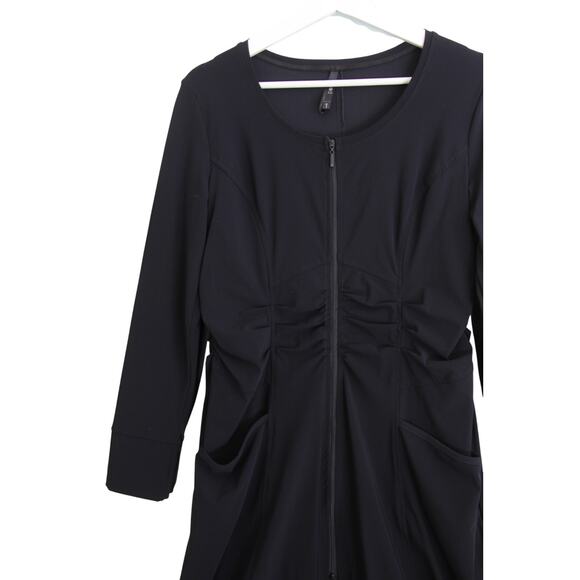 Porto San Francisco Dress Small 1 Black Stretch Zip Front Ruched Art Lagenlook - Picture 3 of 6